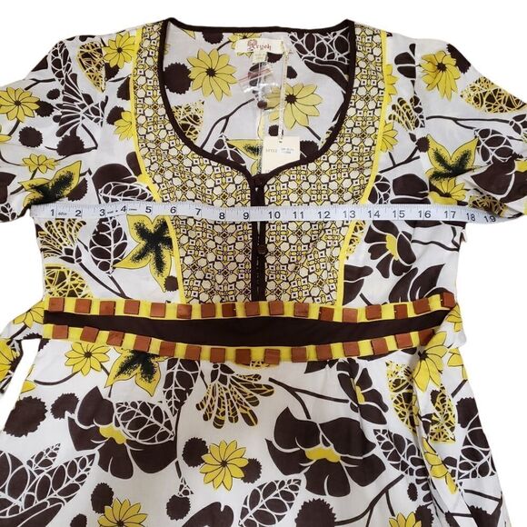 Aryeh Brown Yellow Floral Belted Summer Dress Sz L NWT - Picture 9 of 15